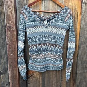 Vtg Jean Paul Gaultier Soleil Gray Nordic Sweater Print Mesh Top M